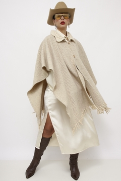 Poncho 100% lã creme - loja online