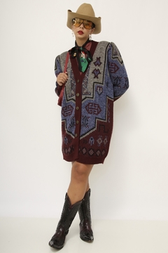Cardigan ombreira vintage estampado na internet