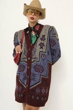 Cardigan ombreira vintage estampado