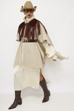 Poncho 100% lã creme