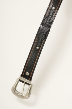 Cinto preto couro fivela western - comprar online
