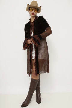 Cardigan mangas bufantes marrom tule