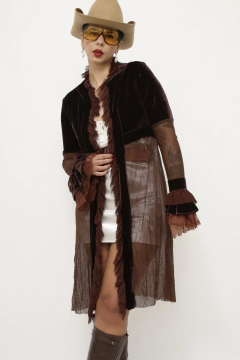 Cardigan mangas bufantes marrom tule