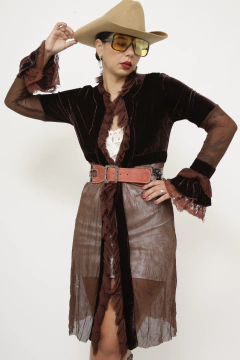 Cardigan mangas bufantes marrom tule - loja online