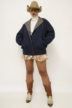 Jaqueta marinho lã bomber det xadrez - comprar online