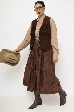 Colete franja marrom couro 70´s - comprar online