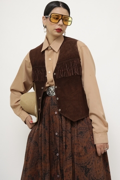 Colete franja marrom couro 70´s - comprar online