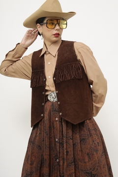 Colete franja marrom couro 70´s - loja online