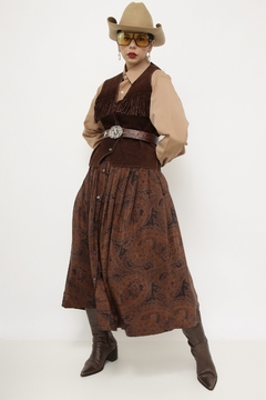 Colete franja marrom couro 70´s