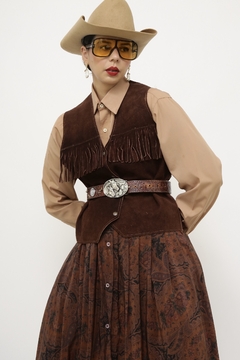 Colete franja marrom couro 70´s