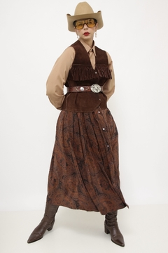 Colete franja marrom couro 70´s - comprar online
