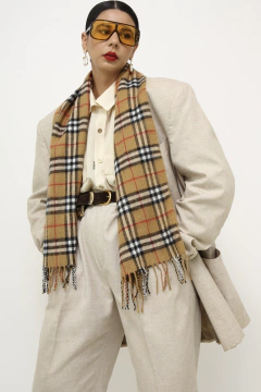 Cachecol bege xadrez vintage - comprar online