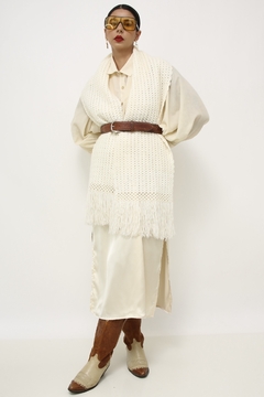 Cachecol creme trama vintage franja - comprar online