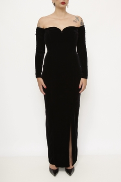 Vestido veludo longo decote coração vintage chic - comprar online