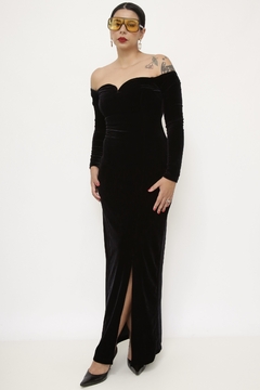 Vestido veludo longo decote coração vintage chic - Capichó Brechó