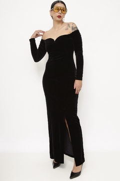Vestido veludo longo decote coração vintage chic - comprar online