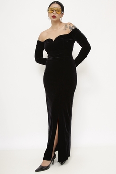 Vestido veludo longo decote coração vintage chic - comprar online