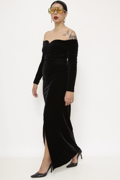 Vestido veludo longo decote coração vintage chic - Capichó Brechó