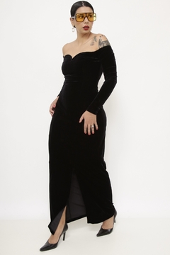 Vestido veludo longo decote coração vintage chic - loja online