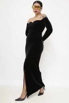 Vestido veludo longo decote coração vintage chic - loja online