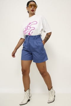 Bermuda linho azul cintura alta - comprar online