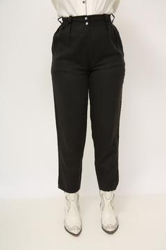 Calça preta linho vintage cintura alta - Capichó Brechó