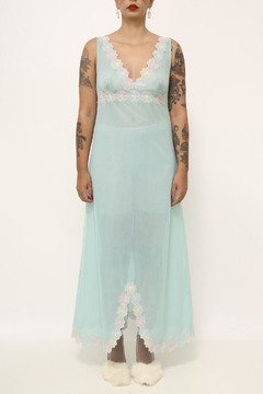 Cojunto Robe + Camisola azul bordado vintage - comprar online