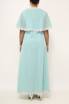 Cojunto Robe + Camisola azul bordado vintage - loja online