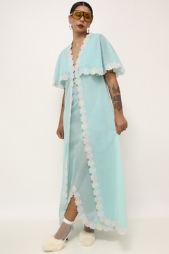 Cojunto Robe + Camisola azul bordado vintage - comprar online