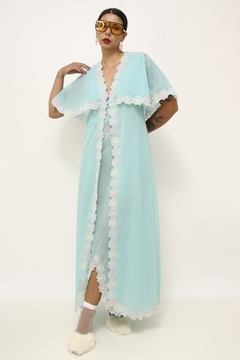 Cojunto Robe + Camisola azul bordado vintage na internet