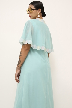 Cojunto Robe + Camisola azul bordado vintage - Capichó Brechó