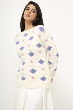 Tricot creme com flores colorida - comprar online