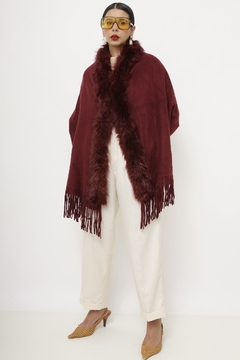 Poncho com gola pelucia vintage vintage