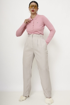 Calça 100% seda cintura alta cinza - loja online