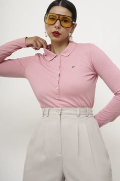 Polo LACOSTE rosa manga longa na internet