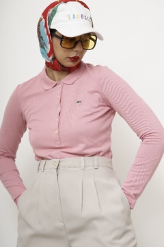 Polo LACOSTE rosa manga longa