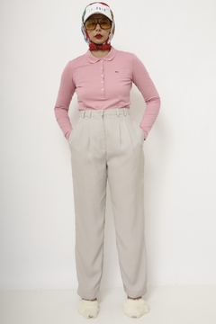 Calça 100% seda cintura alta cinza - loja online