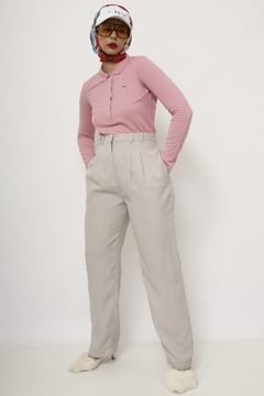 Calça 100% seda cintura alta cinza - comprar online
