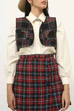 Saia xadrez vintage curta vermelha