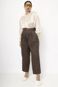 Imagem do Calça lã cintura alta marrom xadrez