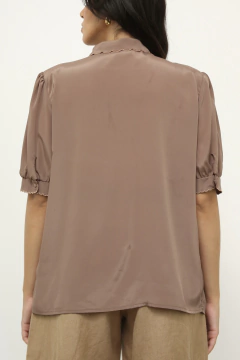 Camisa marrom bordado vintage - comprar online