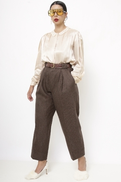 Calça lã cintura alta marrom xadrez - comprar online