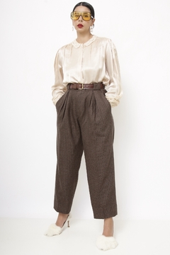 Calça lã cintura alta marrom xadrez - comprar online