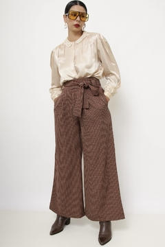 Calça xadrez vintage cintura alta