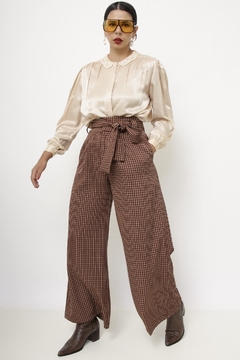 Calça xadrez vintage cintura alta