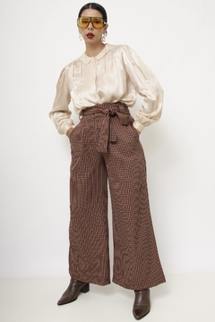 Calça xadrez vintage cintura alta na internet