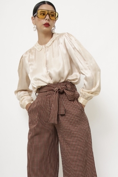 Camisa 100% seda vintage gola