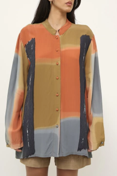 Camisa maxi laranja com azul vintage - comprar online