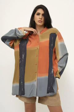 Imagem do Camisa maxi laranja com azul vintage