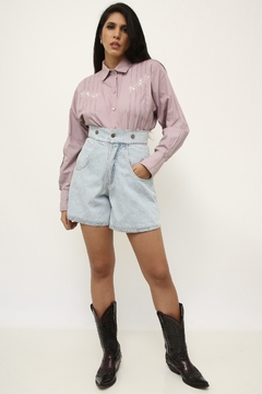 Camisa linho lilas bordada na internet